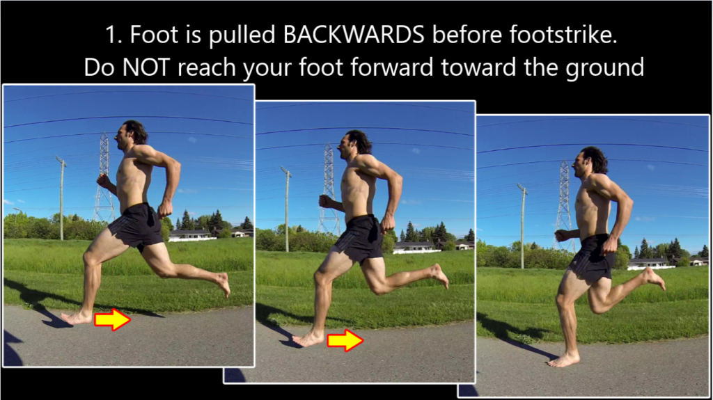 The foot moves backward before foot strike