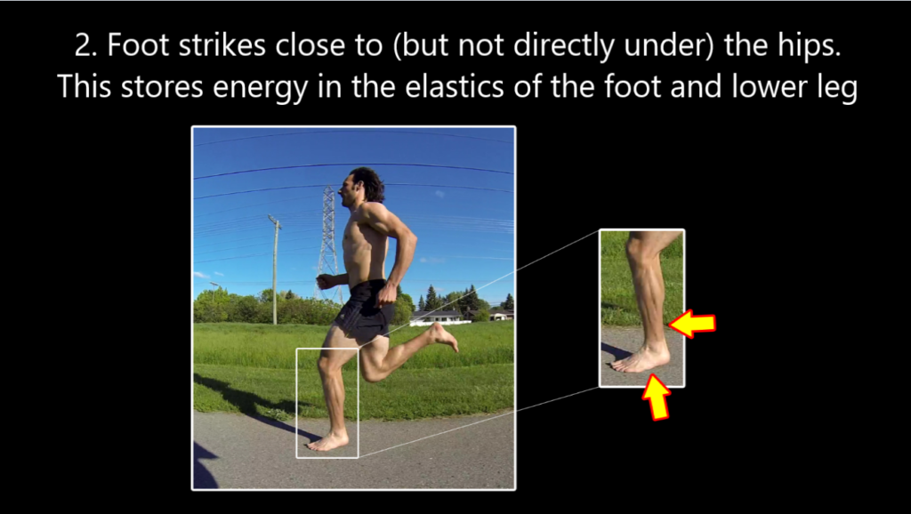 Foot strikes close to but not directly under the hips